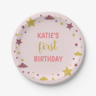 Twinkle Little Star First Birthday Baby pink Paper Plate