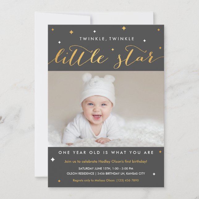 Twinkle Little Star First Birthday Invitations (Front)