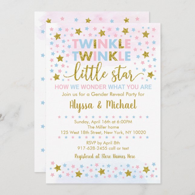 Twinkle Little Star Gender Reveal Invitation (Front/Back)