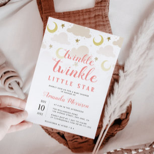 twinkle little star girl baby shower invitation