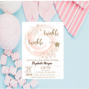 Twinkle Little Star Glitter Baby Shower Invitation