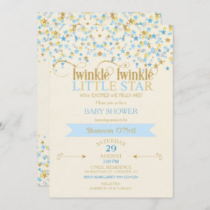 Twinkle Little Star Gold & Baby Blue Gold Invitation