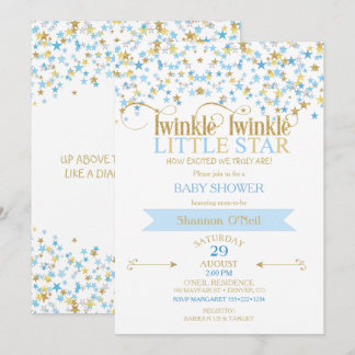 Twinkle Little Star Gold & Baby Blue Invitation