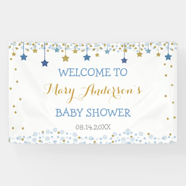 Twinkle Little Star Gold Blue Sparkle Backdrop Banner (Horizontal)