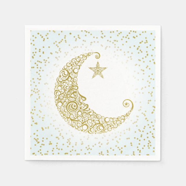 Twinkle Little Star Gold Moon Blue Napkin (Front)
