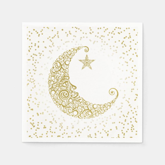 Twinkle Little Star Gold Moon White Napkin (Front)