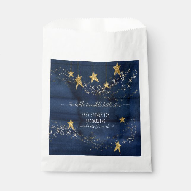 Twinkle Little Star Gold Navy Blue Boy Baby Shower Favour Bags (Front)