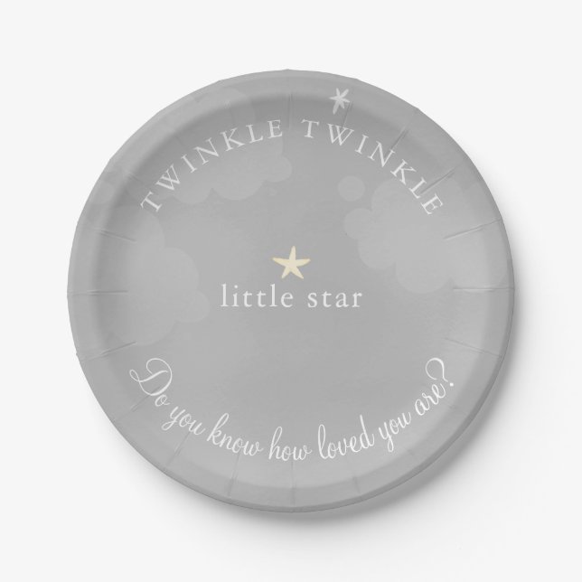 Twinkle Little Star Gray Baby Shower Paper Plate (Front)