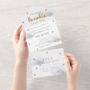 Twinkle Little Star Grey RSVP Baby Shower All In O One Invitation