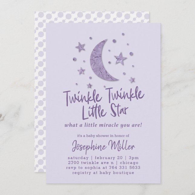 Twinkle Little Star Lavender Baby Shower Invitation (Front/Back)