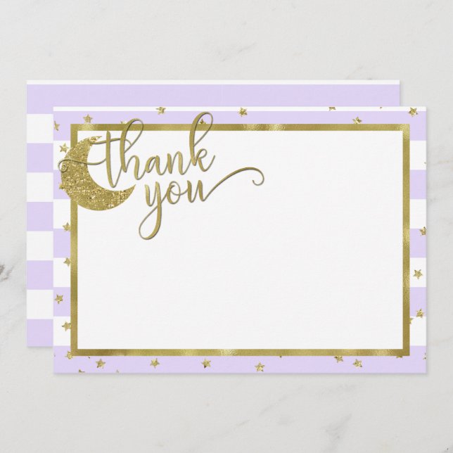 twinkle little star lavender & gold thank you card (Front/Back)