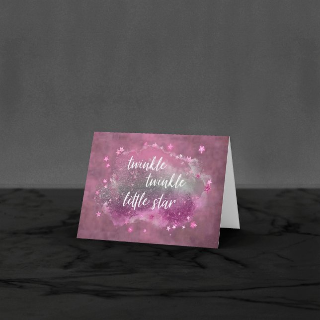 Twinkle Little Star | Mauve Pink Silver Grey Photo Thank You Card (Creator Uploaded)