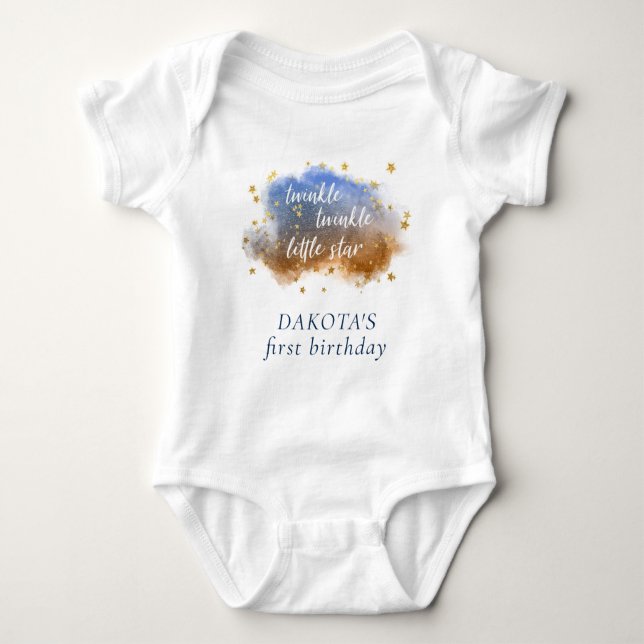 Twinkle Little Star | Navy Blue Copper Gold Dust Baby Bodysuit (Front)