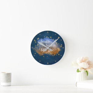 Twinkle Little Star Navy Blue Copper Gold Dust Round Clock