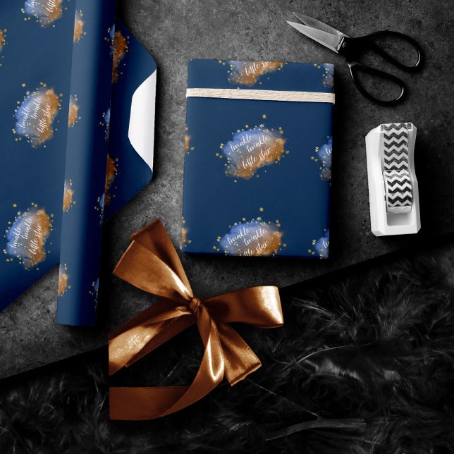 Twinkle Little Star | Navy Blue Copper Gold Dust Wrapping Paper (Creator Uploaded)