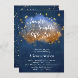 Twinkle Little Star   Neutral Blue Copper and Gold Invitation
