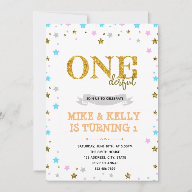 Twinkle little star onederful party invitation (Front)