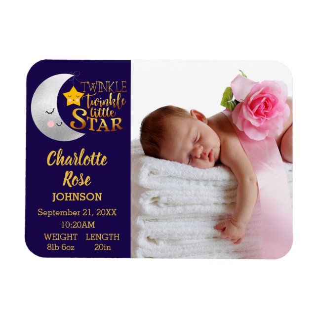 Twinkle Little Star Photo Birth Announcement Magnet (Horizontal)