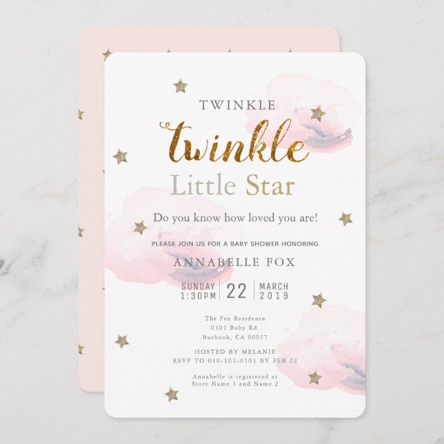 Twinkle Little Star Pink Baby Shower Invitation (Front/Back)