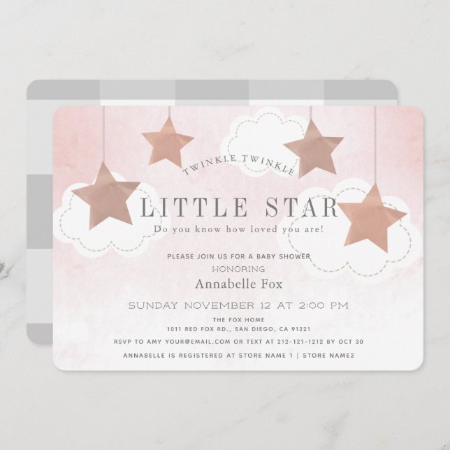 Twinkle Little Star Pink Baby Shower Invitation (Front/Back)