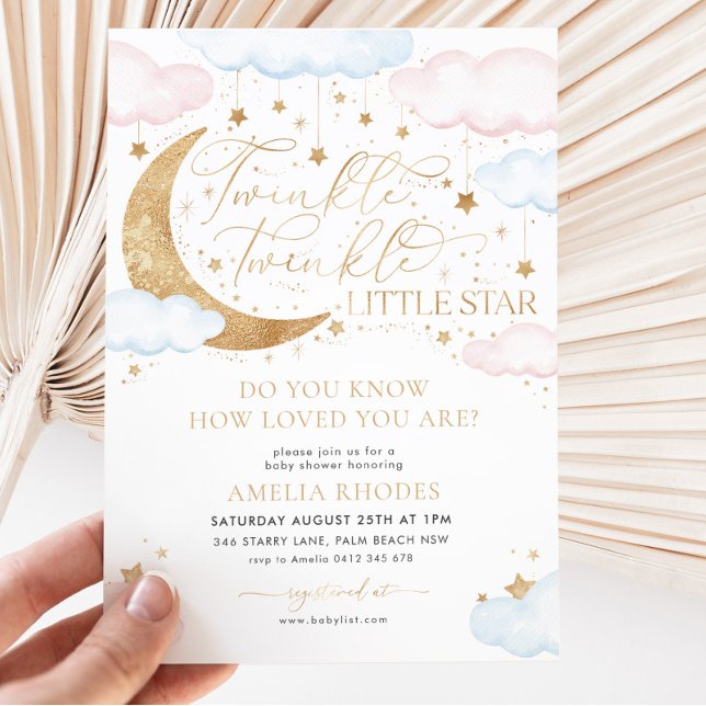 Twinkle Little Star Pink Blue Baby Shower Invitation (Creator Uploaded)