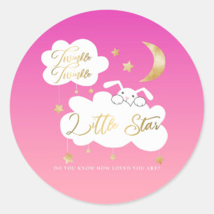 Twinkle Little Star Pink Bunny Baby Shower Favor Classic Round Sticker