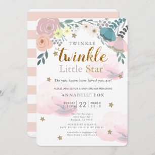 Twinkle Little Star Pink Floral Baby Shower Invitation
