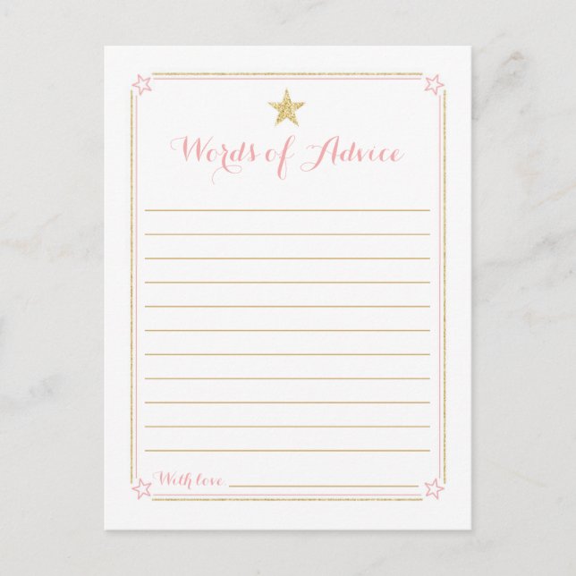 Twinkle Little Star Pink Gold Baby Shower Advice Postcard (Front)