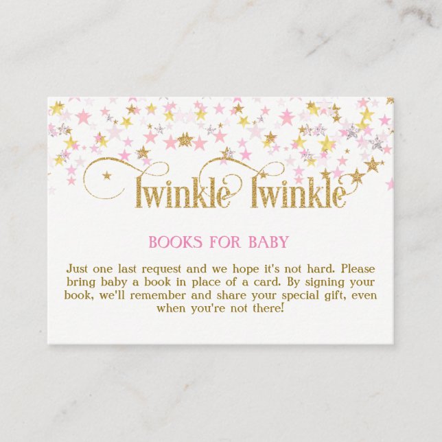 Twinkle Little Star Pink Gold Book Request Card (Front)