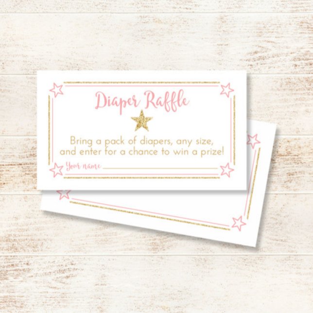 Twinkle Little Star Pink Gold Diaper Raffle Ticket Enclosure Card (Creator Uploaded)