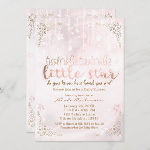 Twinkle little Star Pink Gold Sparkle Baby Shower Invitation