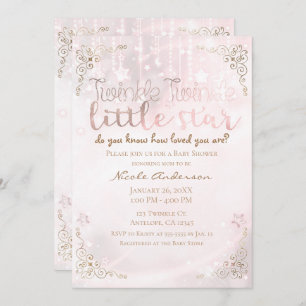 Twinkle little Star Pink Gold Sparkle Baby Shower Invitation
