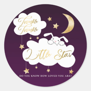 Twinkle Little Star Purple Bunny Baby Shower Classic Round Sticker