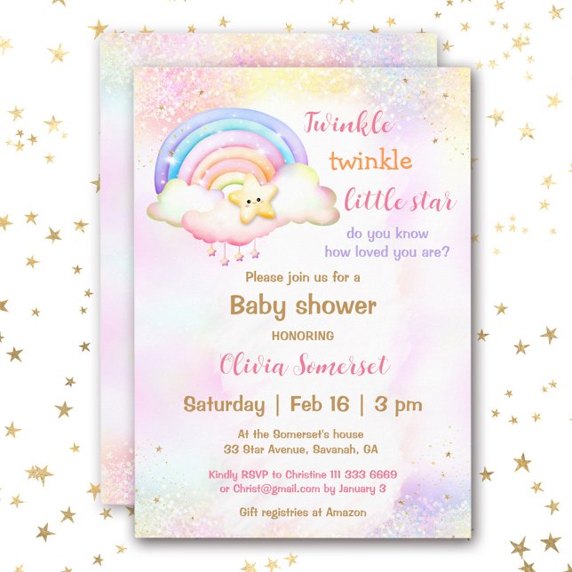 Twinkle Little Star Rainbow Girl Baby Shower Invitation (Twinkle Little Star Rainbow Girl Baby Shower Invitation)