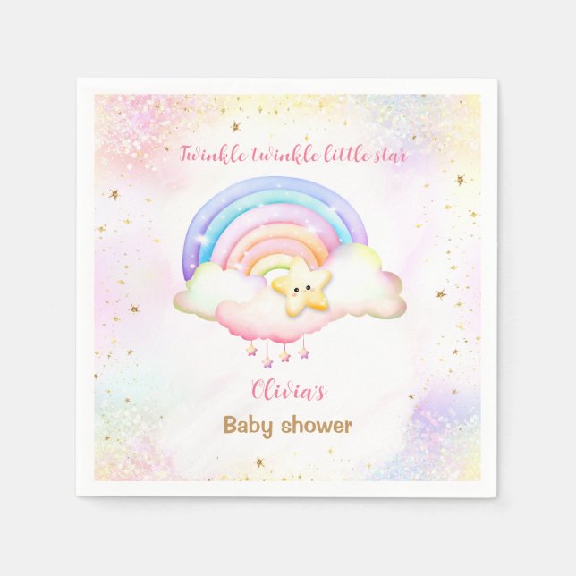 Twinkle Little Star Rainbow Girl Baby Shower Napkin (Front)