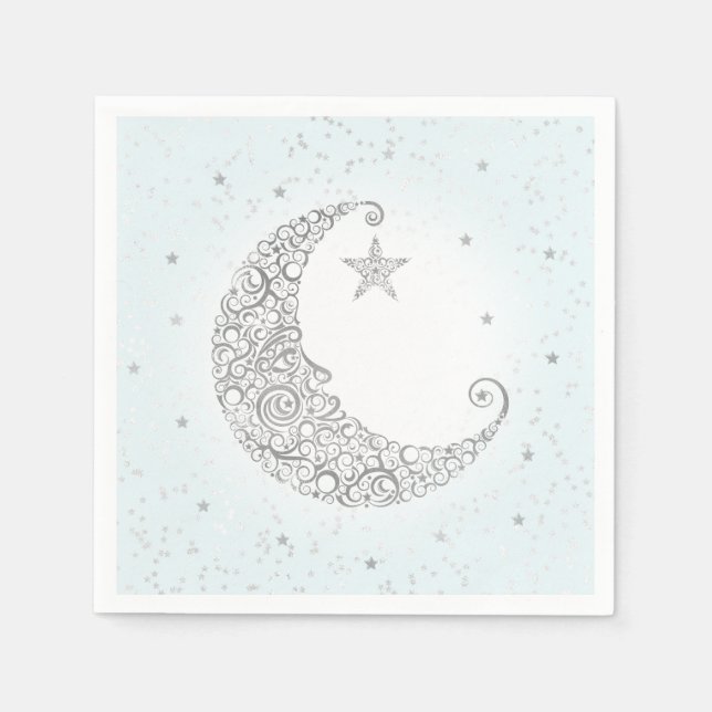 Twinkle Little Star Silver Moon Blue Napkin (Front)