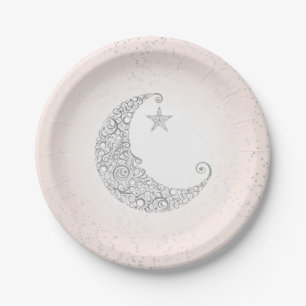 Twinkle Little Star Silver Moon Pink Paper Plate