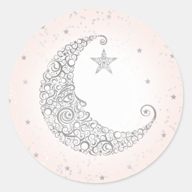 Twinkle Little Star Silver Moon Sticker Pink (Front)