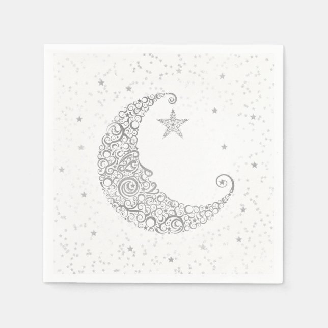 Twinkle Little Star Silver Moon White Napkin (Front)