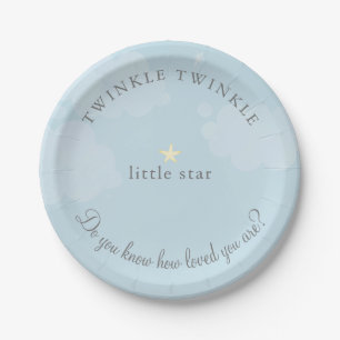 Twinkle Little Star Sky Blue Baby Shower Paper Plate
