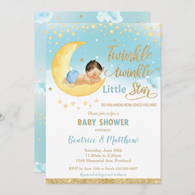 Twinkle Little Star Sleeping Baby Shower Boy  Invitation (Front/Back)