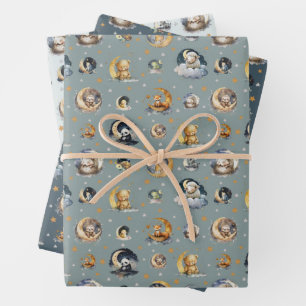 Twinkle Little Star Sleepy Cute Animals Pattern  Wrapping Paper Sheet