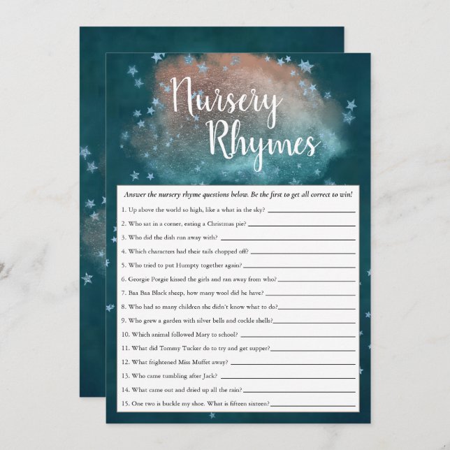 Twinkle Little Star | Teal Copper Blue Shower Game Invitation (Front/Back)