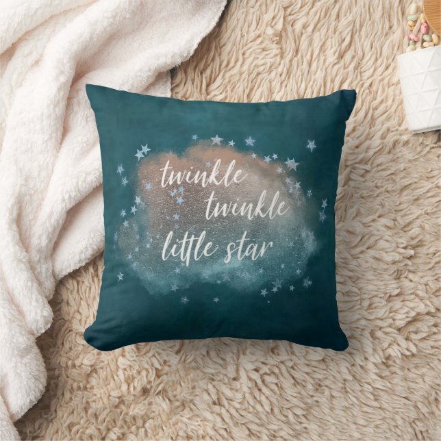Twinkle Little Star | Teal Green and Taupe Brown Cushion (Blanket)
