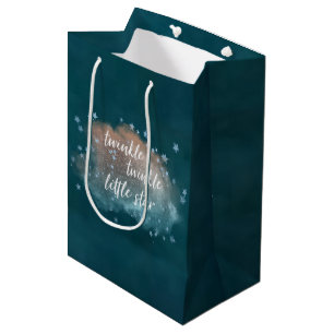 Twinkle Little Star   Teal Green and Taupe Brown Medium Gift Bag