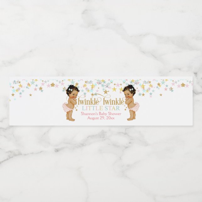Twinkle Little Star Twin Girls Water Bottle Label (Single Label)
