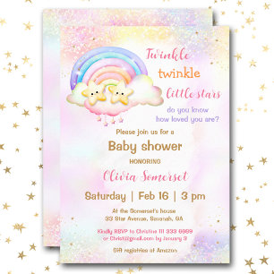 Twinkle Little Star Twins Rainbow Baby Shower Invitation