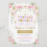 Twinkle Little Star Twins Sisters Birthday Invite<br><div class="desc">Twinkle Twinkle Little Star Birthday Invitation for Twins / Siblings
Featuring lush pink watercolor flowers and pink,   purple & gold confetti
Matching Items Available at Our Store!</div>