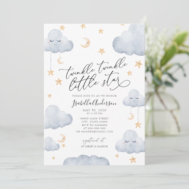 Twinkle Little Star Yellow Neutral Baby Shower Invitation (Standing Front)