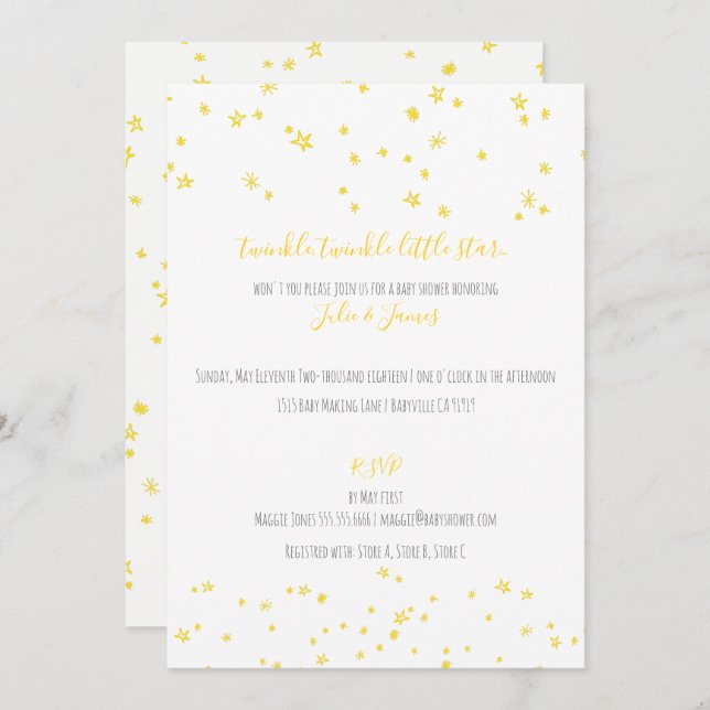 Twinkle Little Stars Baby Shower Invitations (Front/Back)
